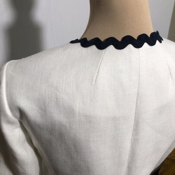 J Crew Linen Jacket Womens 2 White Blue Blazer Ric Rac Trim Career Office - Picture 11 of 15